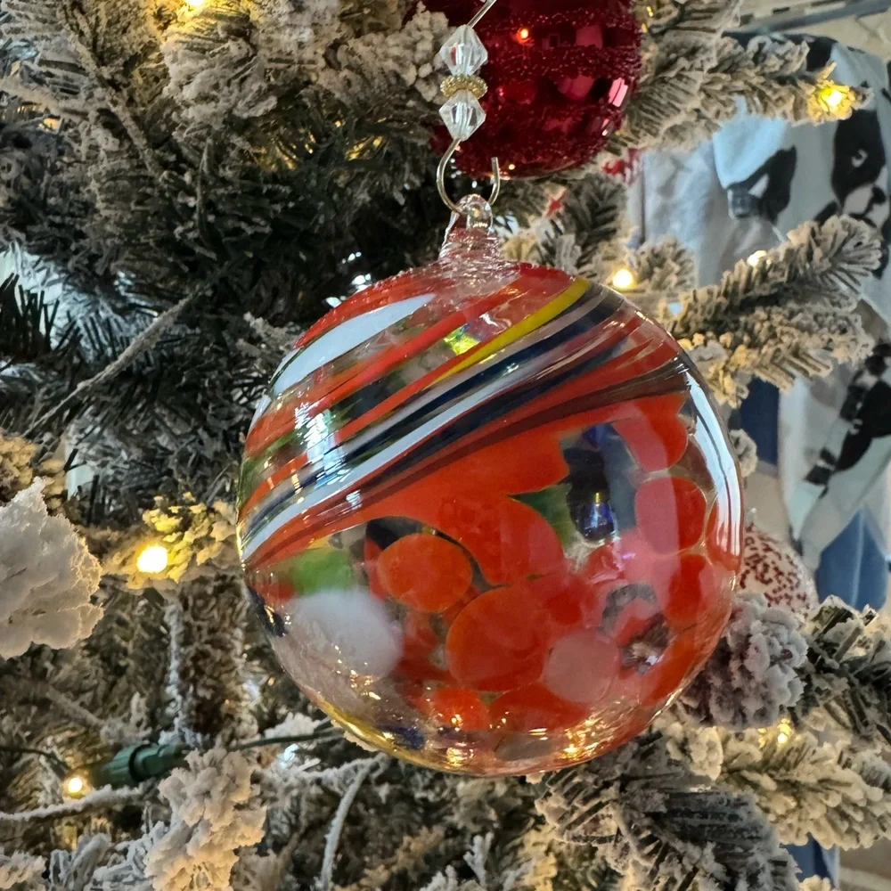 Handmade Mouth Blown Swirled Glass Ornament Poland Artisans Holiday Decor